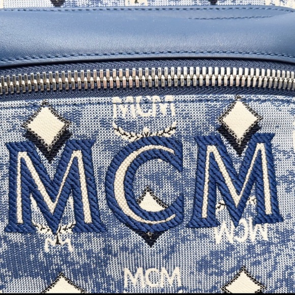 MCM New With Tags Logo Monogrammed Jacquard & Leather Blue Backpack - Picture 10 of 14